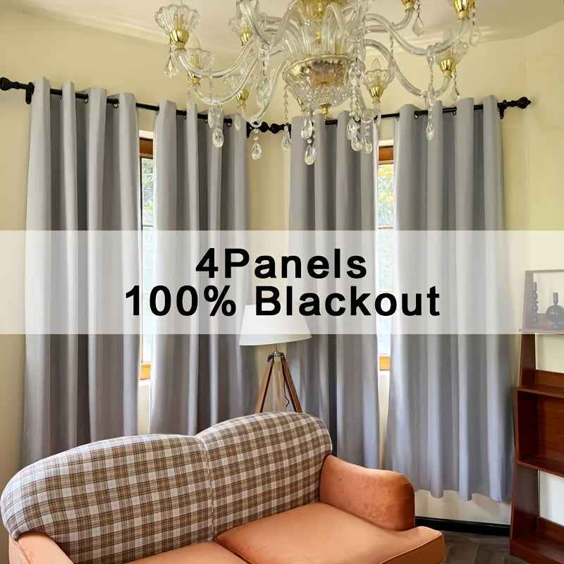 4pcs 100% Blackout Curtain Set with Grommet Top, Sun Protection, Privacy, Insulation, and Noise Reduction – Suitable for Bedrooms, Living Rooms, Dining Areas, and Various Home Decorations