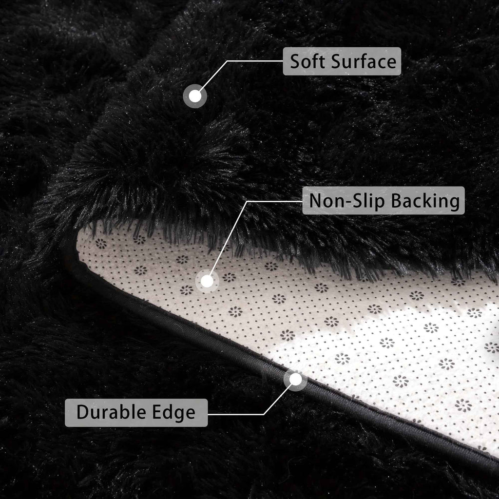 Extra Large Plush Mat - Ultra Soft Extra Thick Pile Black Modern Mat, Oversized Luxury Floor Mat for Living Room & Bedroom, Large Area Mat with Plush Texture, Durable Fiber, Black & Brown Beige Tones, Hand Washable, Jumbo Siz