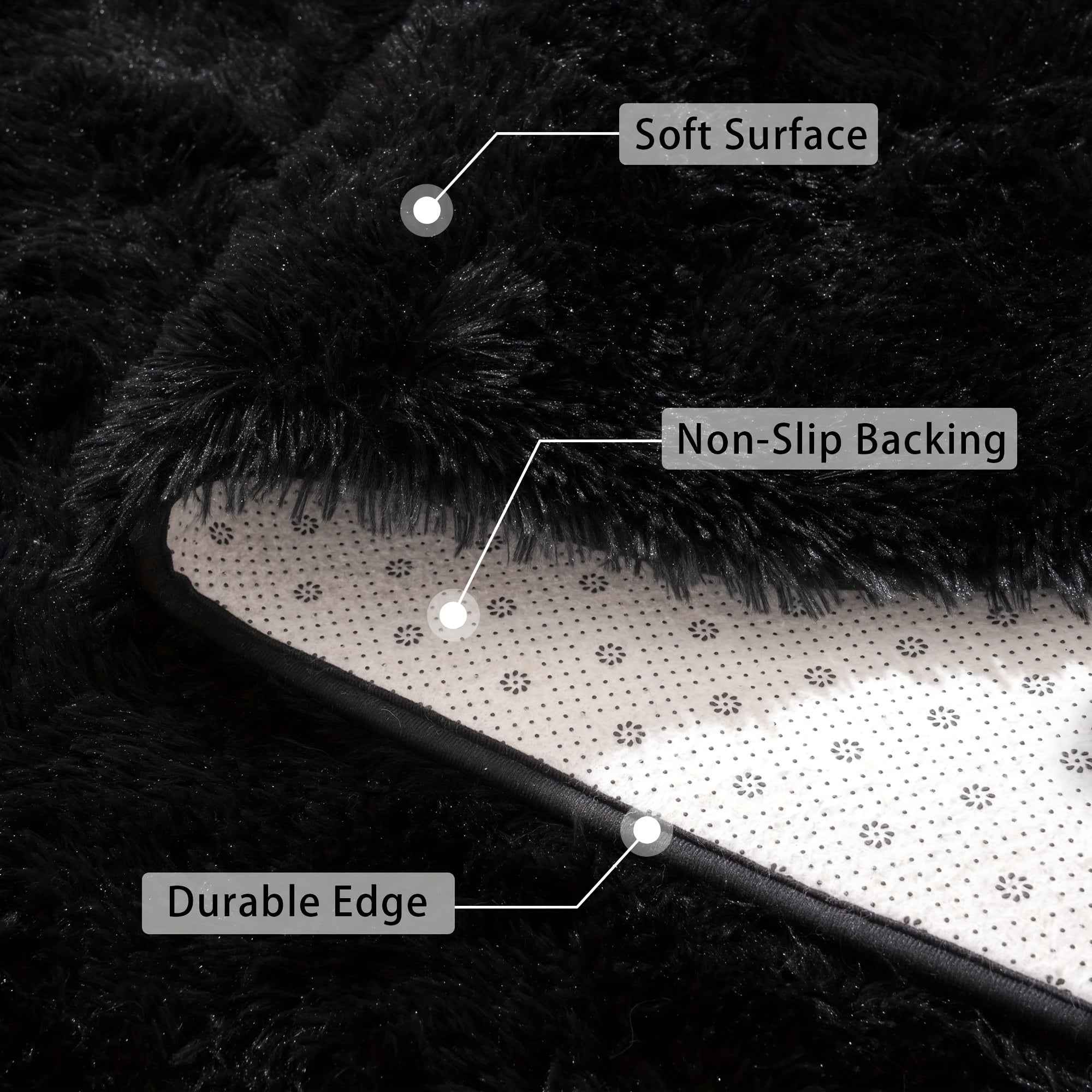 Extra Large Plush Mat - Ultra Soft Extra Thick Pile Black Modern Mat, Oversized Luxury Floor Mat for Living Room & Bedroom, Large Area Mat with Plush Texture, Durable Fiber, Black & Brown Beige Tones, Hand Washable, Jumbo Siz