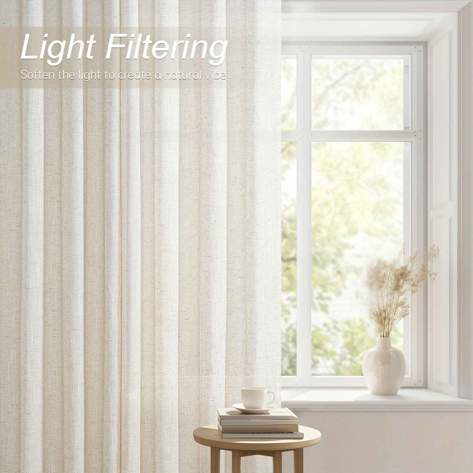 2pcs Boho Farmhouse Semi-Sheer Curtains - 20% Linen & 80% Polyester Blend, Light Filtering, Grommet Top, Machine Washable, Rustic Pastoral Style for Living Room & Bedroom, Bedroom Curtains | Rustic Curtains | Grommet Top Curt