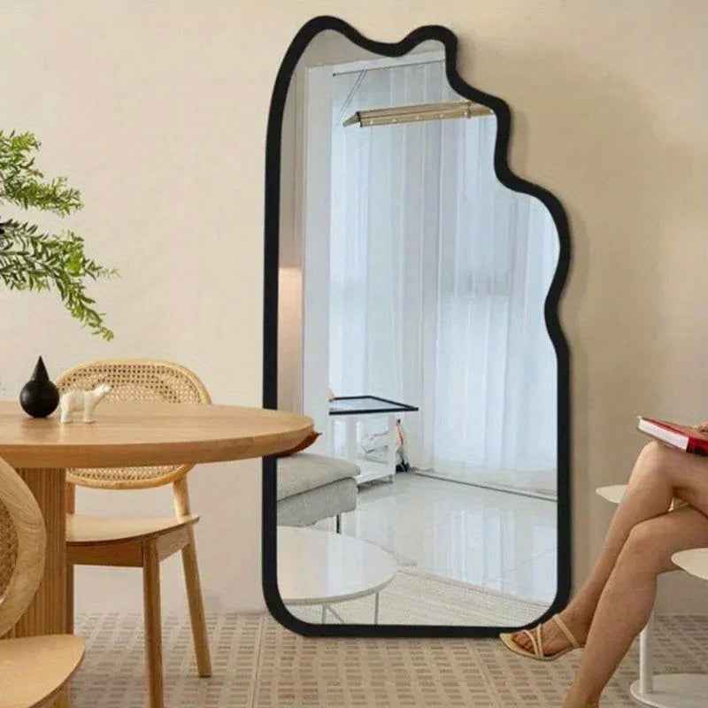 Large, Irregular Shape Decorative Mirror with Black Frame - Perfect for Bedroom, Bathroom, or Living Room - Classic Style, No Electricity Needed, Living Room Mirror | Modern Decor | Smooth Surface