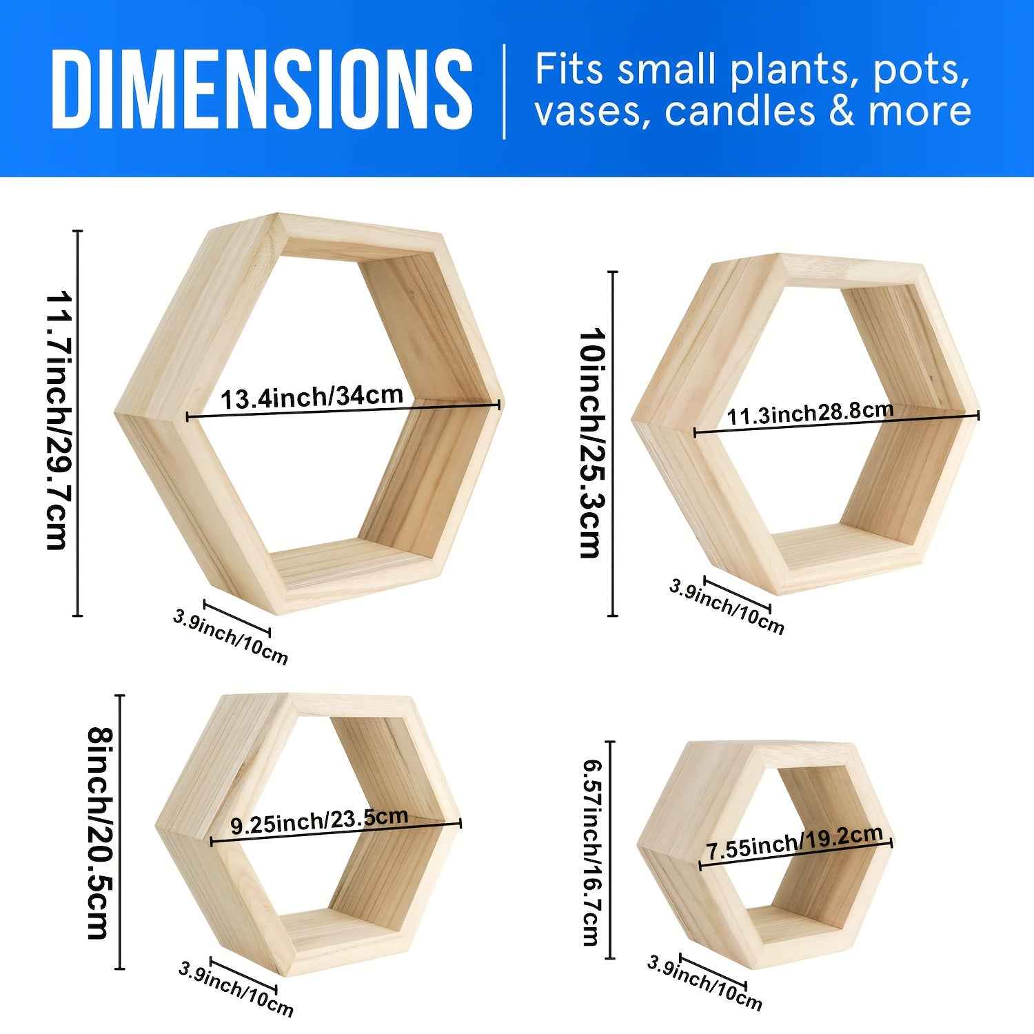 4pcs Large Wooden Hexagonal Wall Shelves, Open Display Design, Style Hexagon Geometric Profile Connecting Minimalist Aesthetic and Christmas Warm Atmosphere, Suitable For Christmas Home Wall Decor, Holiday Ambiance Enhancemen