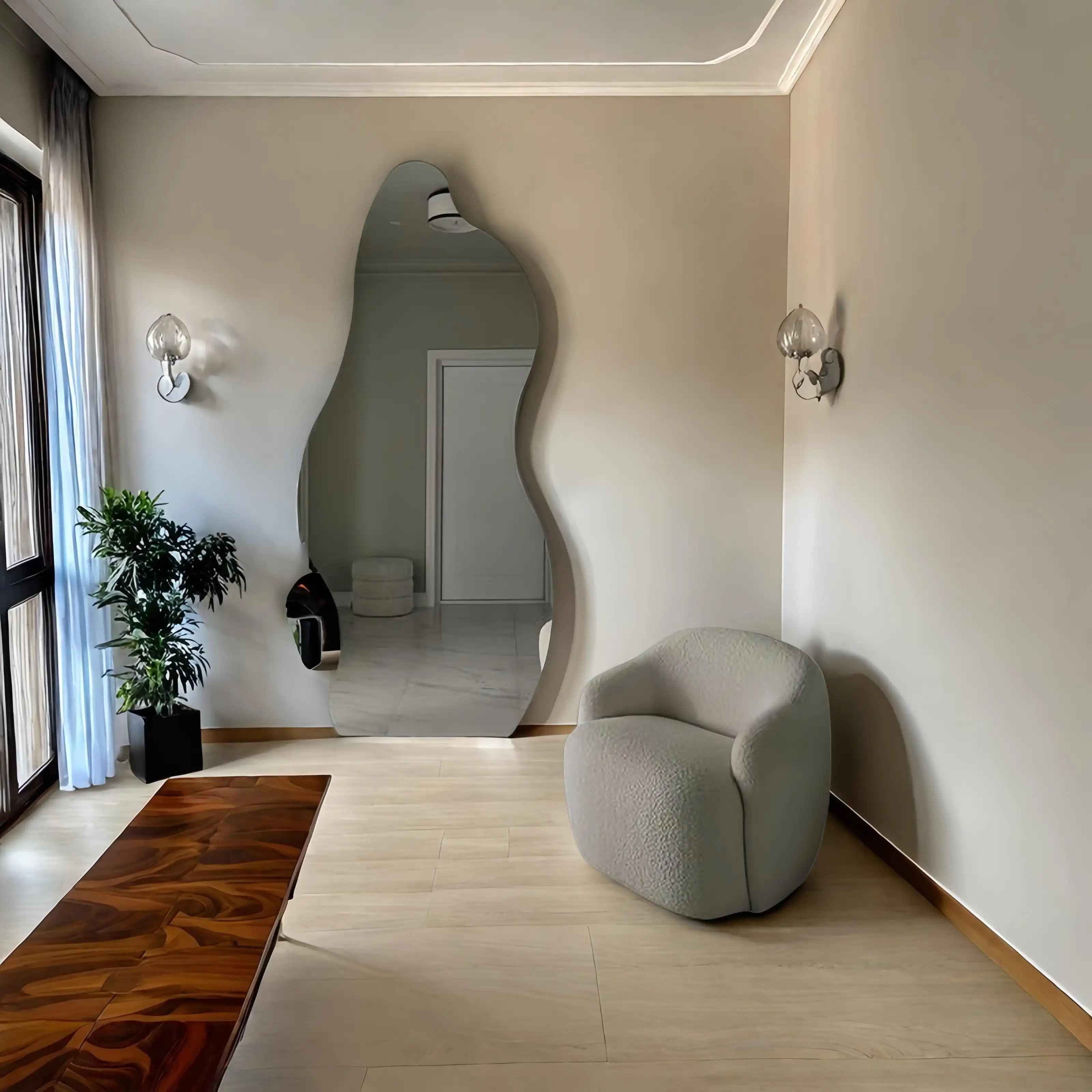 Modern Minimalist Large Wall Mirror - Strong Self-Adhesive Bathroom Mirror, No Frame Needed, Easy Installation, Vertical Rectangle Design Suitable for Living Room, Bedroom, Wedding Decor - Lightweight and Sturdy Structure - M