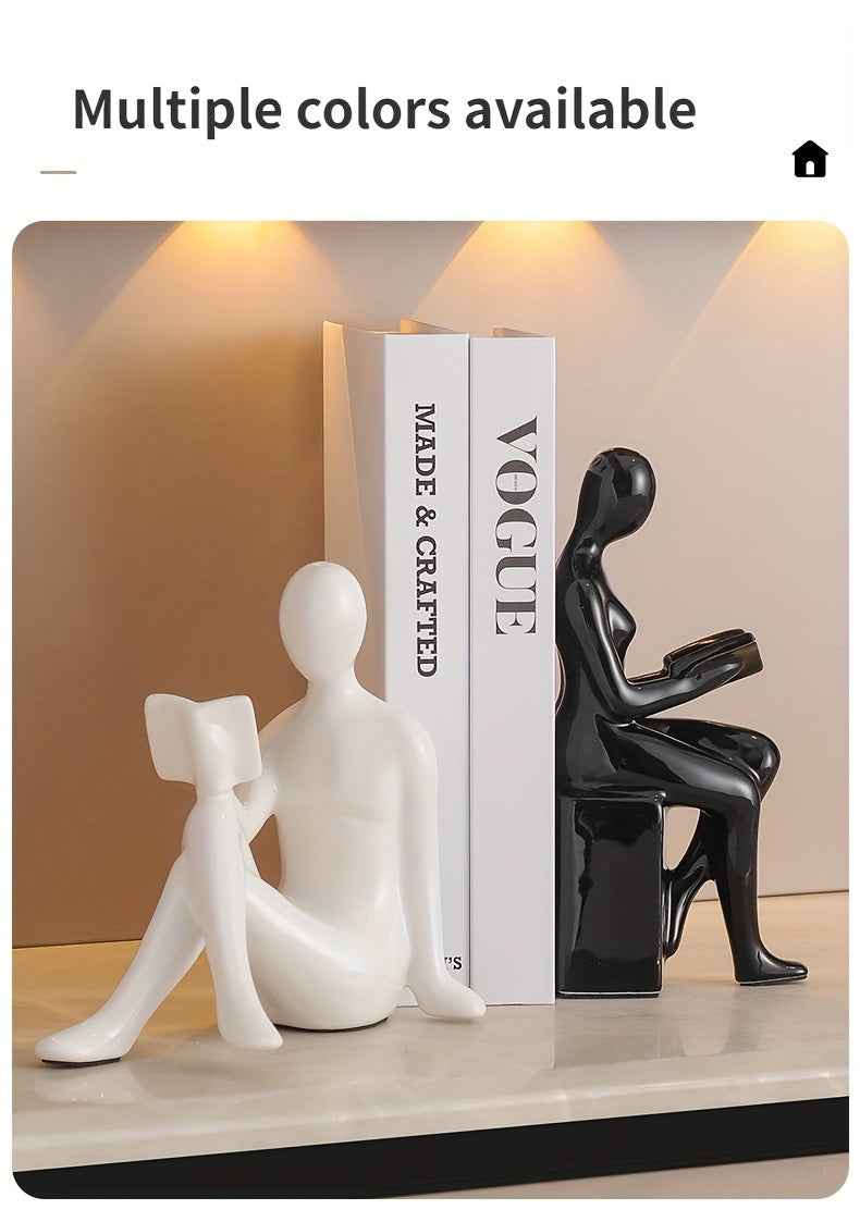 Modern Minimalist Gold-Tone Abstract Figurine Bookends: Perfect for Home Office or Living Room Decor