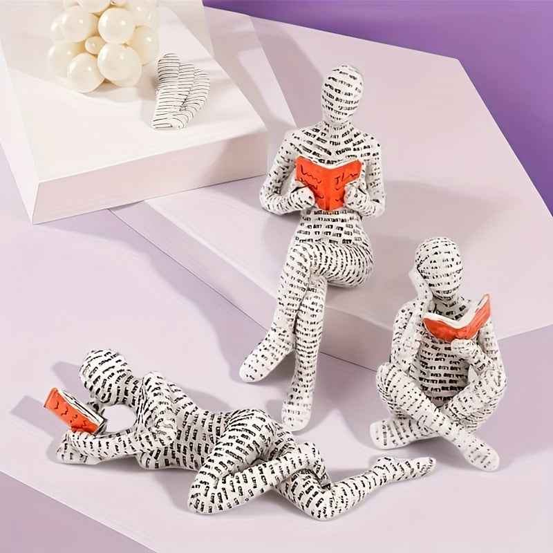 3pcs Set Modern Abstract Resin Reading Figure Statues - & Minimalist Book Lovers Decor, Indoor/Outdoor Home Office Bookshelf Decorations