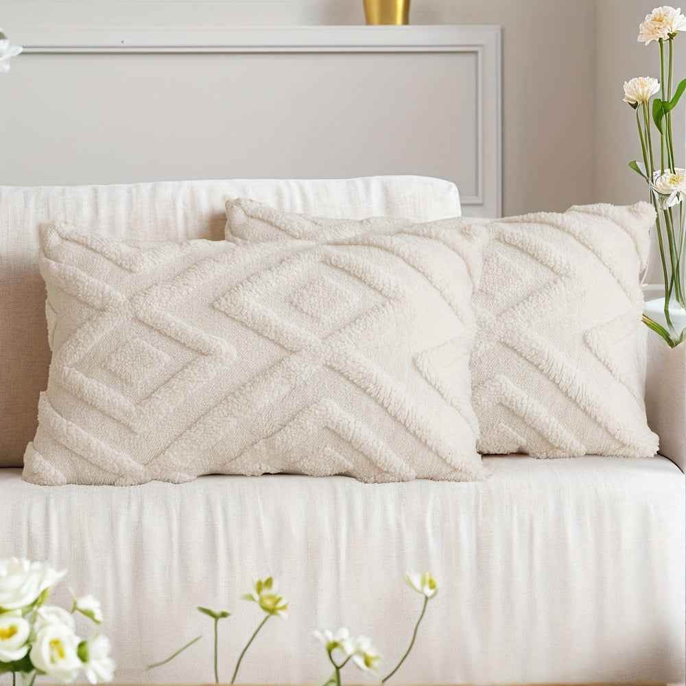 2pcs Boho Abstract Throw Pillow Covers, Soft Plush Polyester Fabric, Geometric Pattern, Zipper Closure, Hand Wash Only, 30.48x50.8cm, 45.72x45.72cm, 50.8x50.8cm - Farmhouse Style Decorative Cushion Cases for Couch, Sofa, Bedr