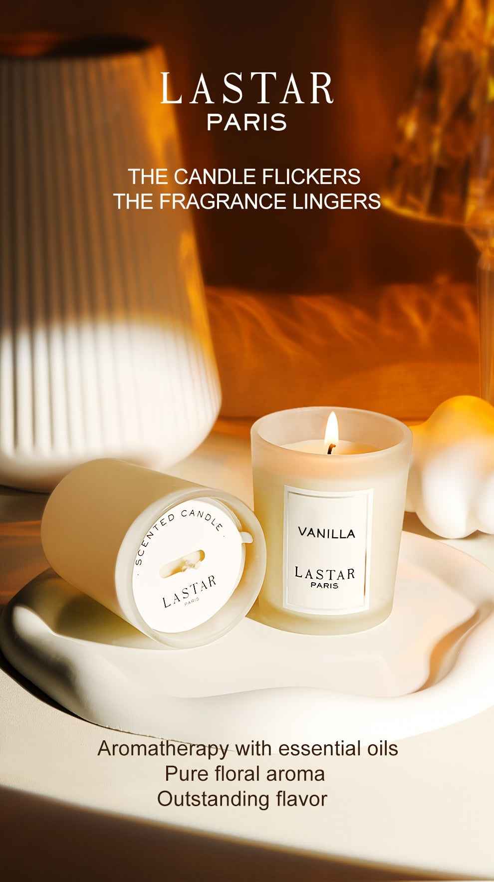 LASTAR 70g Vanilla Soy Wax Candle in Elegant Oval Jar with Sparkling Accents - Long-Lasting 12+ Hour Burn Time, Romantic Gift for Women, Birthdays, Weddings, Christmas, Thanksgiving, Father’s Day, Indoor Home Decor, Cozy Am