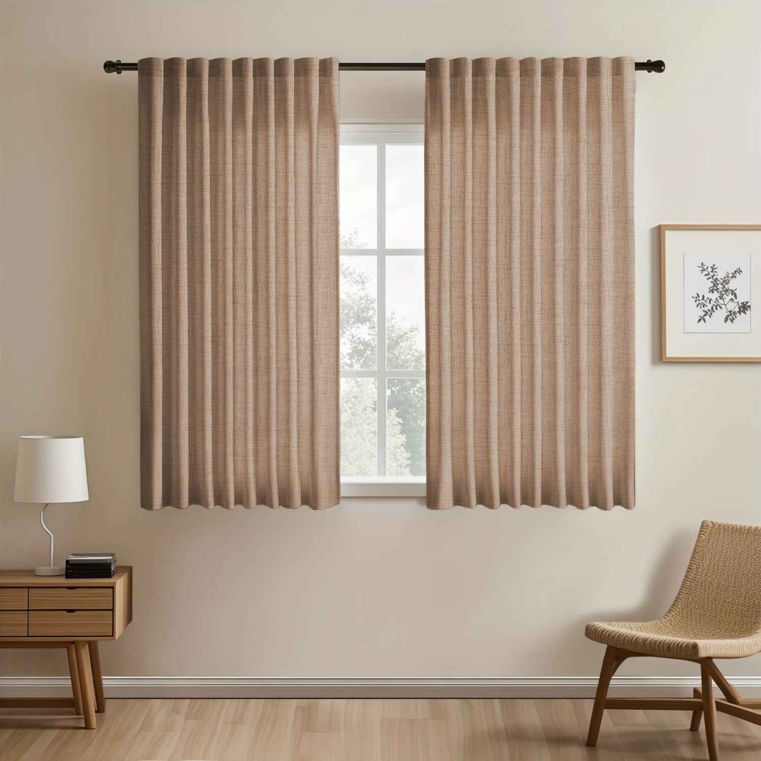 2pcs Japanese-style imitation linen curtains, simple European style curtains, American pastoral curtains for bedroom and living room, light-blocking curtains for tea room, study and kitchen, short linen curtains, multi-functi