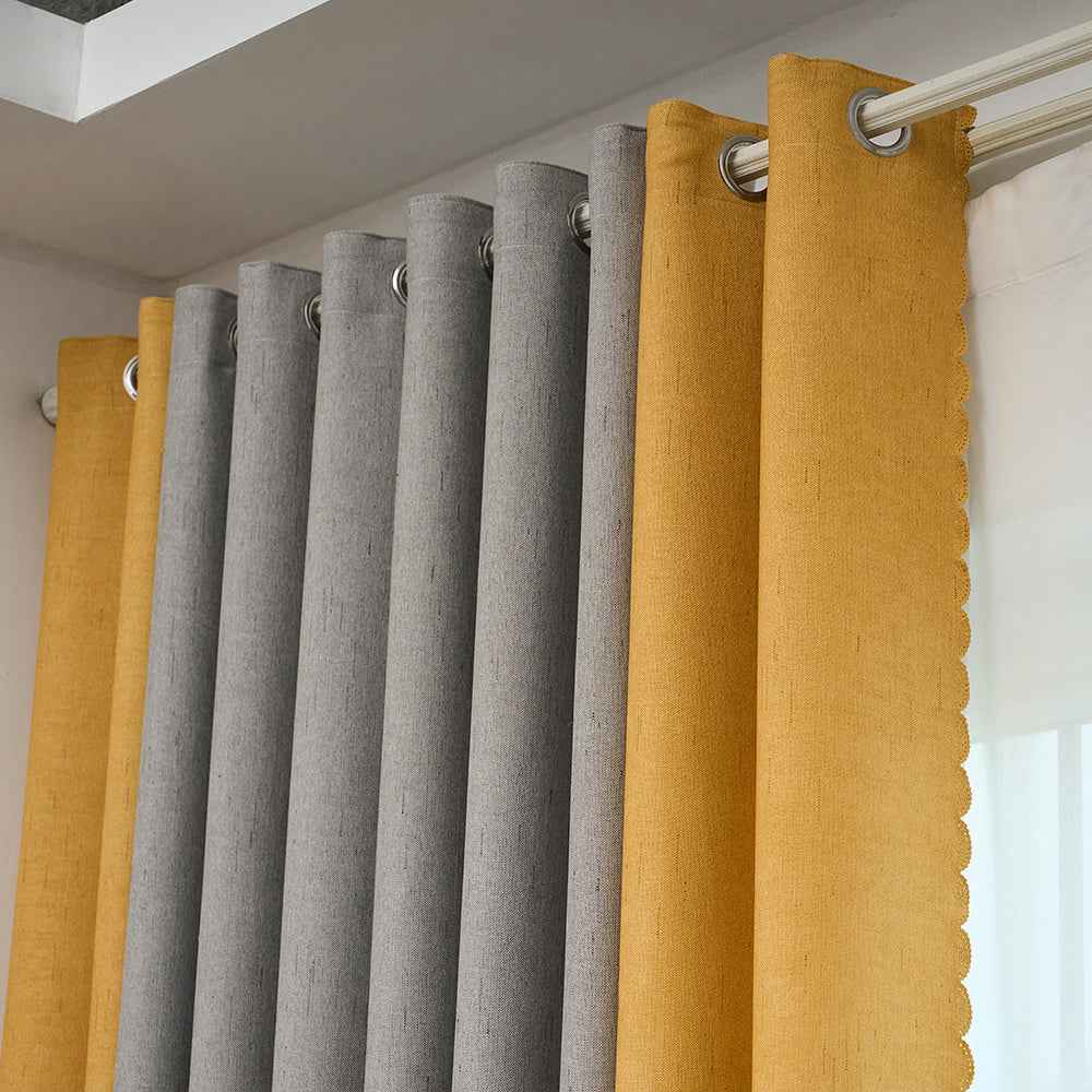 1pc Classic Gray & Yellow Fabric Patchwork Curtain - Light-Blocking, Machine Washable, Cordless Design for Bedroom & Living Room Decor, Curtains for Living Room