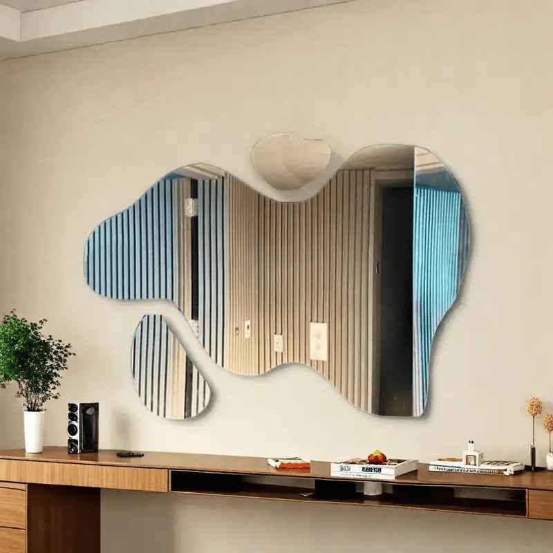 Self-Adhesive Acrylic Full-Length Bathroom Mirror - 2mm Thick, Modern Irregular Shape Wall-Mounted Decorative Mirror for Home & Dresser, No Electricity Needed, Bathroom Mirror Decor, Contemporary Style, Durable Plastic