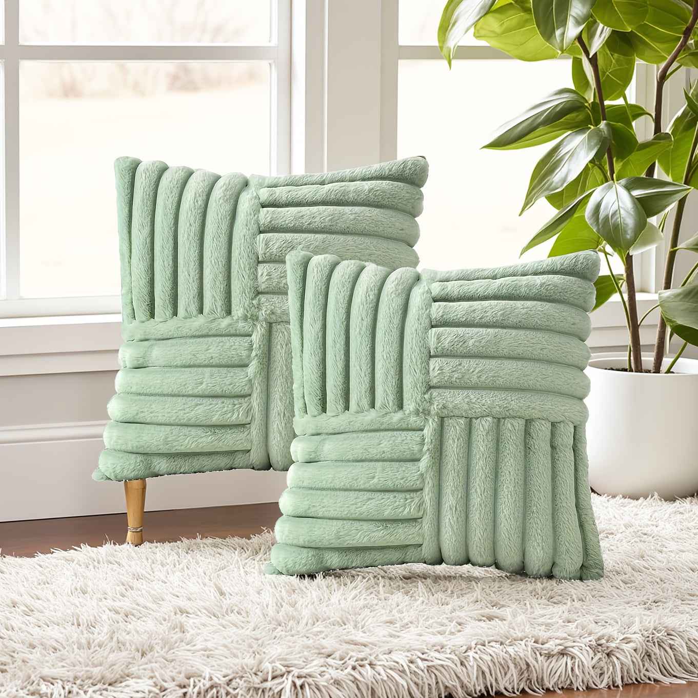 2pcs Soft Plush Faux Fur Throw Pillow Covers with Zipper Closure - Cozy Striped Design in Beige, Pink, Red, Gray - Perfect for Living Room Sofa & Bedroom Decor, Machine Washable, Bedroom Decor | Cozy Home Accents | Plush Text