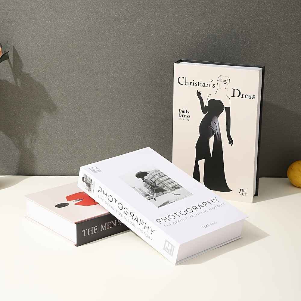 3pcs Classic Style Decorative Bookends Set - Faux Hardcover Book Props for Home, Office, Hotel & Wedding Decor, Paper Material, Ideal for Christmas, Halloween, Easter, Hanukkah, Thanksgiving Decorations