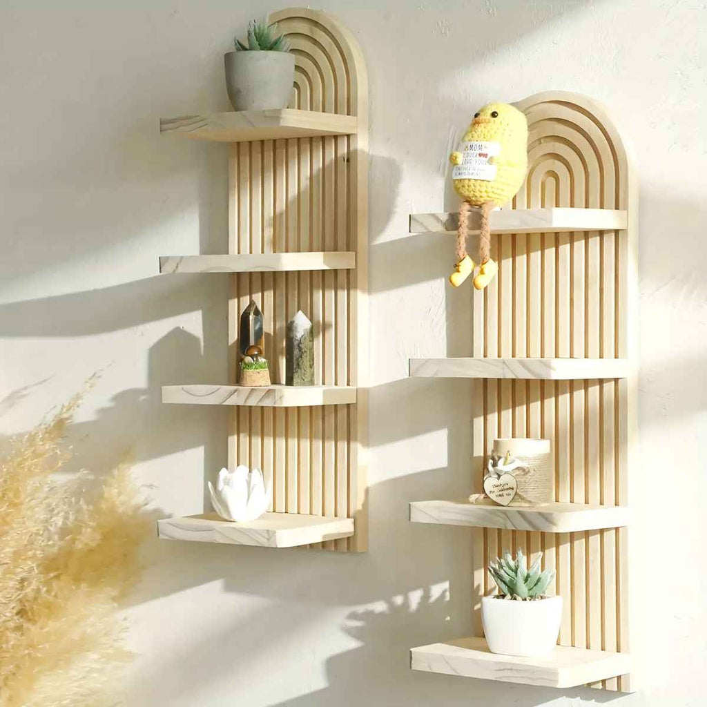 1pc Multi-Layer Bohemian Wall Shelf - Natural Wood Grain Vertical Hanging Storage Rack, Suitable for Living Room, Bedroom, Office - Farmhouse, Modern, Bohemian Home Decor - Space-Saving Plant, Book, Decoration Shelf - Easy In
