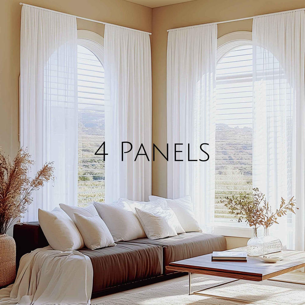 4pcs set, pure white breathable and lightweight curtains with a good drape effect for spring/summer, featuring top rod pocket design. Suitable for European and Middle Eastern markets, the fabric is comfortable and breathable,