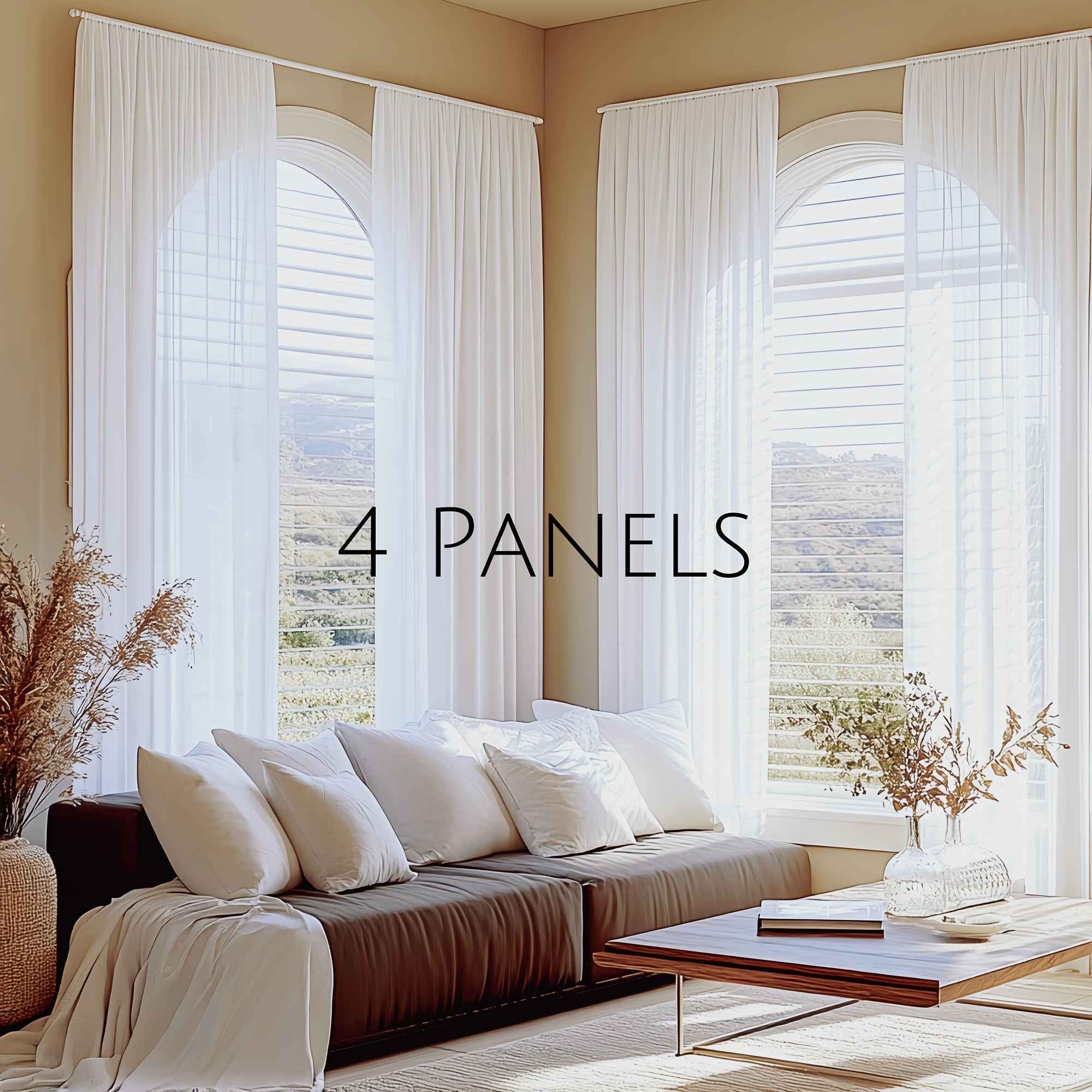 4pcs set, pure white breathable and lightweight curtains with a good drape effect for spring/summer, featuring top rod pocket design. Suitable for European and Middle Eastern markets, the fabric is comfortable and breathable,