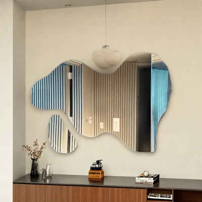 Self-Adhesive Acrylic Full-Length Bathroom Mirror - 2mm Thick, Modern Irregular Shape Wall-Mounted Decorative Mirror for Home & Dresser, No Electricity Needed, Bathroom Mirror Decor, Contemporary Style, Durable Plastic
