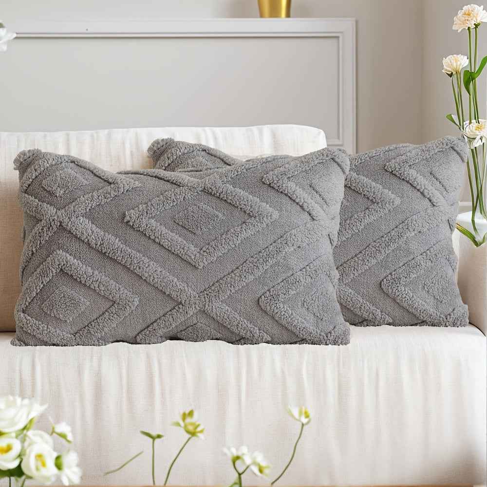 2pcs Boho Abstract Throw Pillow Covers, Soft Plush Polyester Fabric, Geometric Pattern, Zipper Closure, Hand Wash Only, 30.48x50.8cm, 45.72x45.72cm, 50.8x50.8cm - Farmhouse Style Decorative Cushion Cases for Couch, Sofa, Bedr