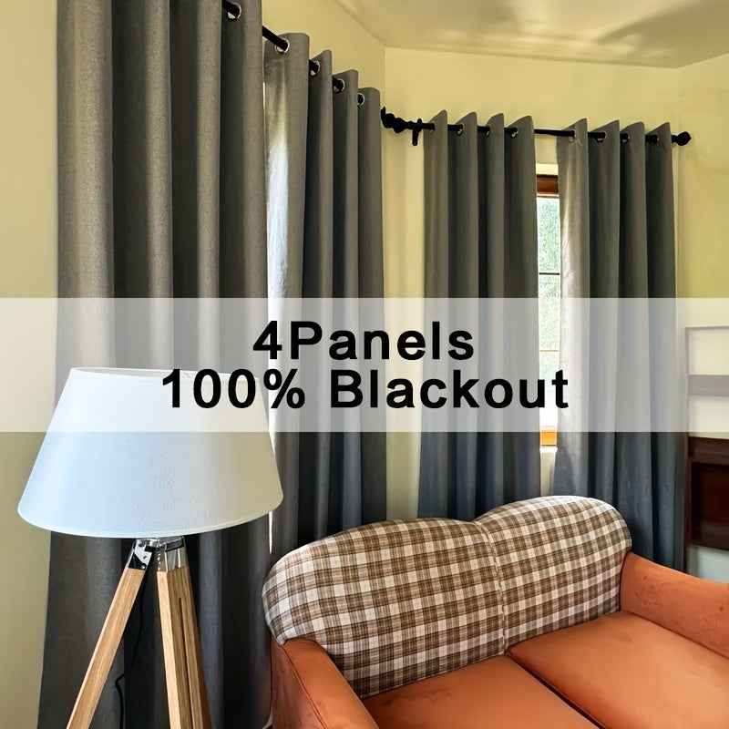 4pcs 100% Blackout Curtain Set with Grommet Top, Sun Protection, Privacy, Insulation, and Noise Reduction – Suitable for Bedrooms, Living Rooms, Dining Areas, and Various Home Decorations