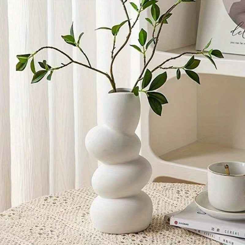 Nordic Style Glossy White Ceramic Spiral Vase -Minimalist Geometric Design, Polishes Without Losing Powder, Versatile Home Decor &Wedding Centerpiece for Living Room,Office, Bedroom, Gift Giving, Vases HomeDecor