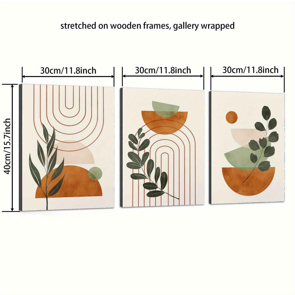 2D Flat, 3pcs Wooden Framed 2D Botanical Wall Art, Boho Print, Mid Century Wall Art, Sage Green Painting, Creative Canvas Poster, Waterproof Canvas Wall Decor, Artwork for Gift, Bedroom and Dormitory Decoration
