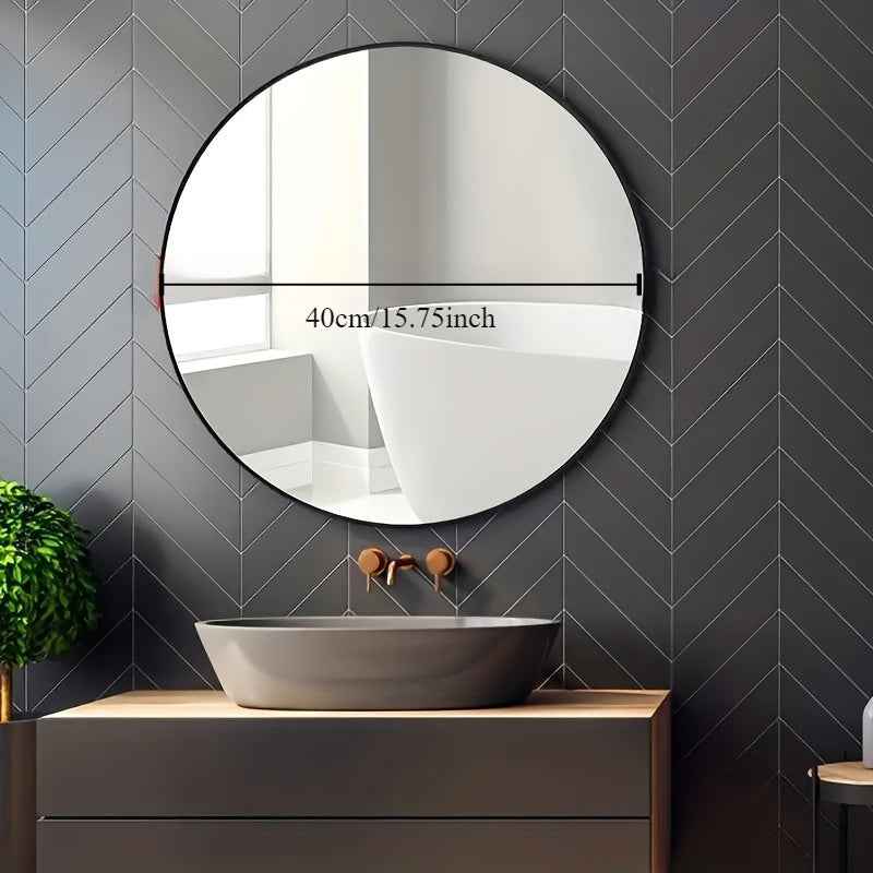 1Pc Round Wall Mounted Mirror with Stainless Steel Frame - Versatile Vanity Mirror for Bathroom, Bedroom, And Home Decor - No Electricity Required Halloween, Christmas Decorations
