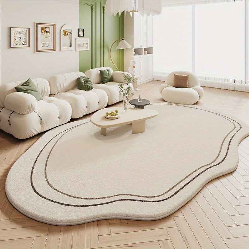 Luxurious Cream and Green Striped Area Mat - 1000g/m², 10mm, Machine Washable, Irregular Shape for Living Room, Bedroom, or Office Decor, Rugs for Living Room