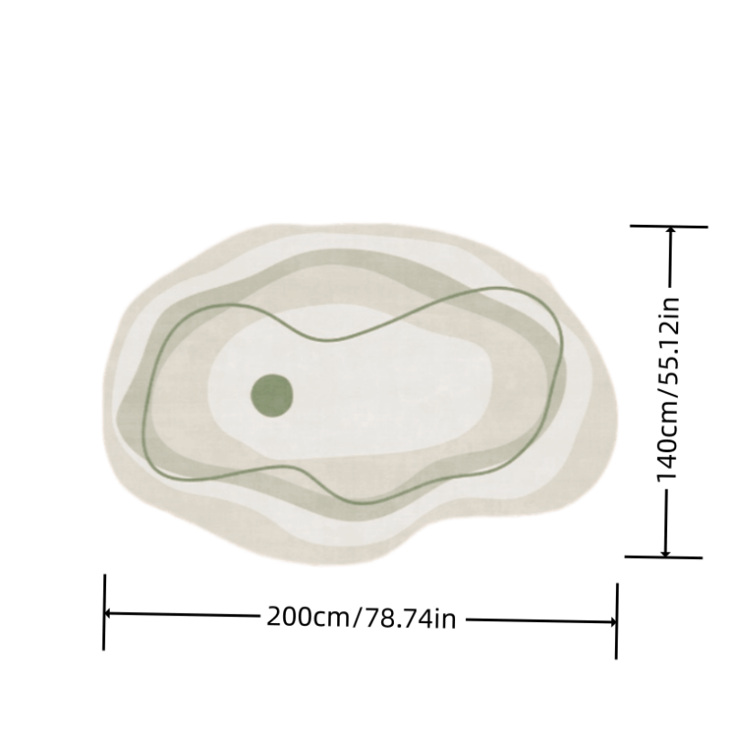 Luxurious Cream and Green Striped Area Mat - 1000g/m², 10mm, Machine Washable, Irregular Shape for Living Room, Bedroom, or Office Decor, Rugs for Living Room