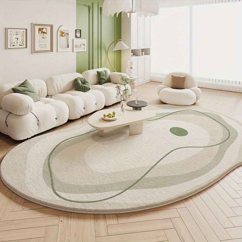 Luxurious Cream and Green Striped Area Mat - 1000g/m², 10mm, Machine Washable, Irregular Shape for Living Room, Bedroom, or Office Decor, Rugs for Living Room