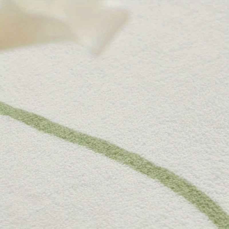 Luxurious Cream and Green Striped Area Mat - 1000g/m², 10mm, Machine Washable, Irregular Shape for Living Room, Bedroom, or Office Decor, Rugs for Living Room