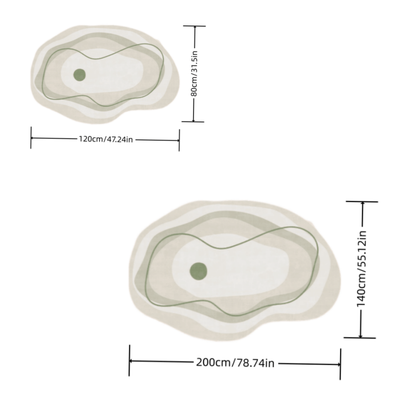 Luxurious Cream and Green Striped Area Mat - 1000g/m², 10mm, Machine Washable, Irregular Shape for Living Room, Bedroom, or Office Decor, Rugs for Living Room