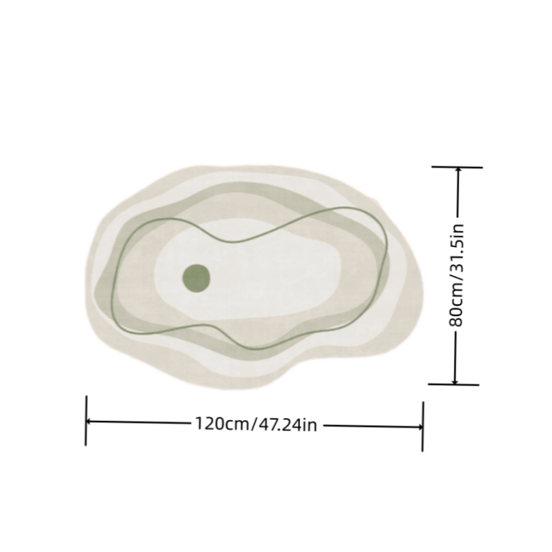 Luxurious Cream and Green Striped Area Mat - 1000g/m², 10mm, Machine Washable, Irregular Shape for Living Room, Bedroom, or Office Decor, Rugs for Living Room