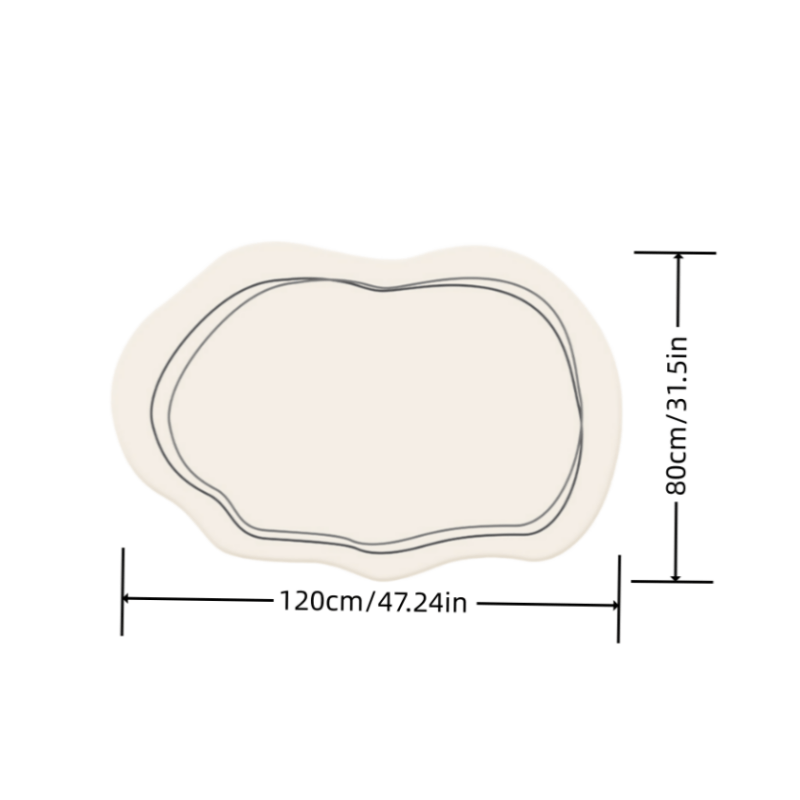 Luxurious Cream and Green Striped Area Mat - 1000g/m², 10mm, Machine Washable, Irregular Shape for Living Room, Bedroom, or Office Decor, Rugs for Living Room