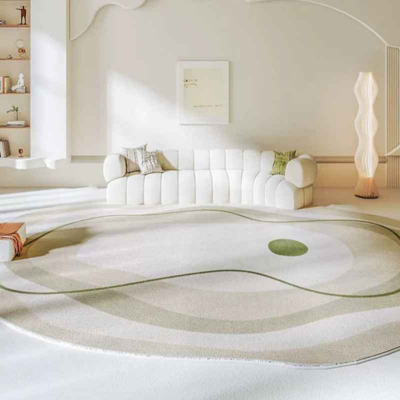 Luxurious Cream and Green Striped Area Mat - 1000g/m², 10mm, Machine Washable, Irregular Shape for Living Room, Bedroom, or Office Decor, Rugs for Living Room