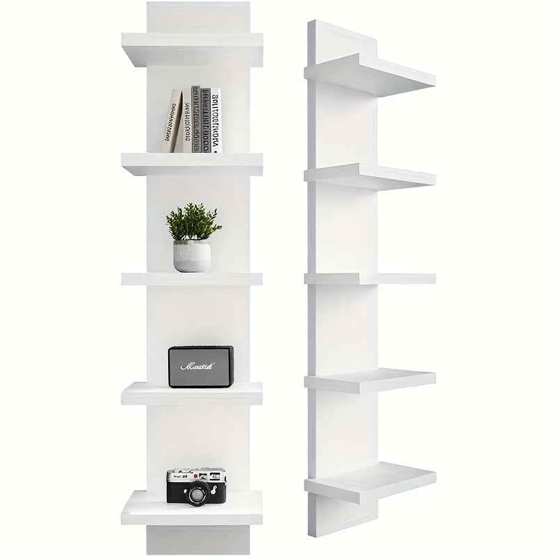 5-Tier White PVC Wall-Mounted Shelf System - Heavy-Duty 5-Layer Vertical Storage Unit with Space-Saving Shelving for Books, Plants & Decor, Modern Minimalist Hanging Cabinet for Bedroom, Living Room, Entryway - Easy Installat