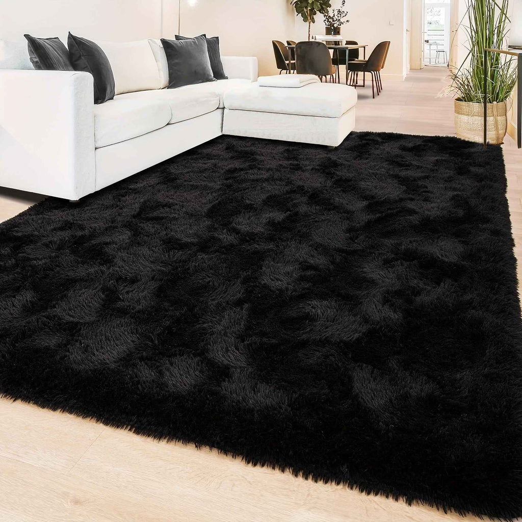 Extra Large Plush Mat - Ultra Soft Extra Thick Pile Black Modern Mat, Oversized Luxury Floor Mat for Living Room & Bedroom, Large Area Mat with Plush Texture, Durable Fiber, Black & Brown Beige Tones, Hand Washable, Jumbo Siz