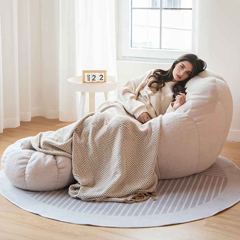 2pcs Pumpkin-Shaped Lazy Sofa + Footstool, Nordic Style Bedroom Balcony Single Small Sofa Furniture,  Small Space Furniture, Minimalist Design, Modern Decor, Lightweight Sofa, Durable Upholstery, Footrest Stool, Compact Loves