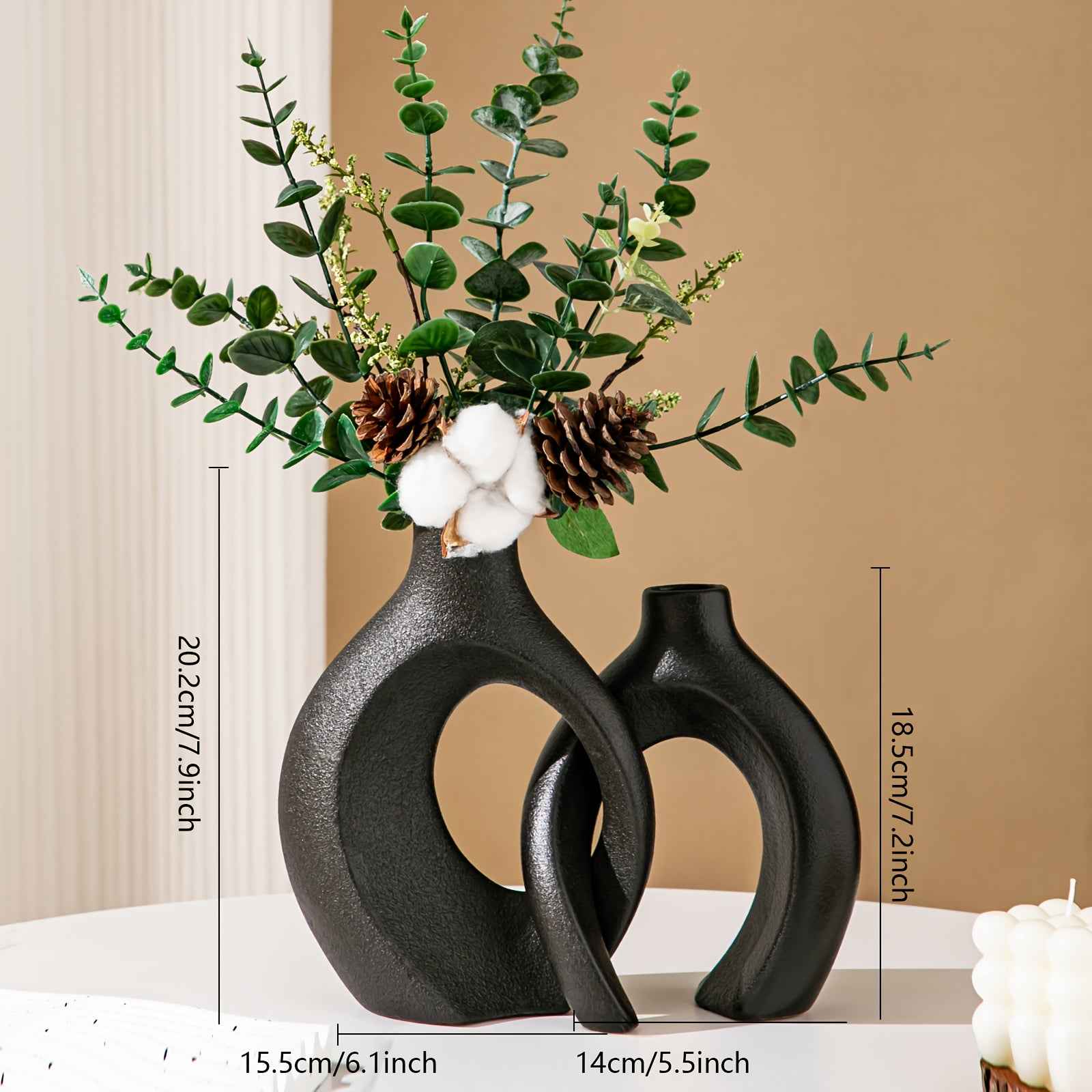 Contemporary Ceramic Vase Set, 2 Piece, Geometric Pedestal Bud Vases, Solid Pattern, Decorative Floral Arrangement Holders for Home Decor