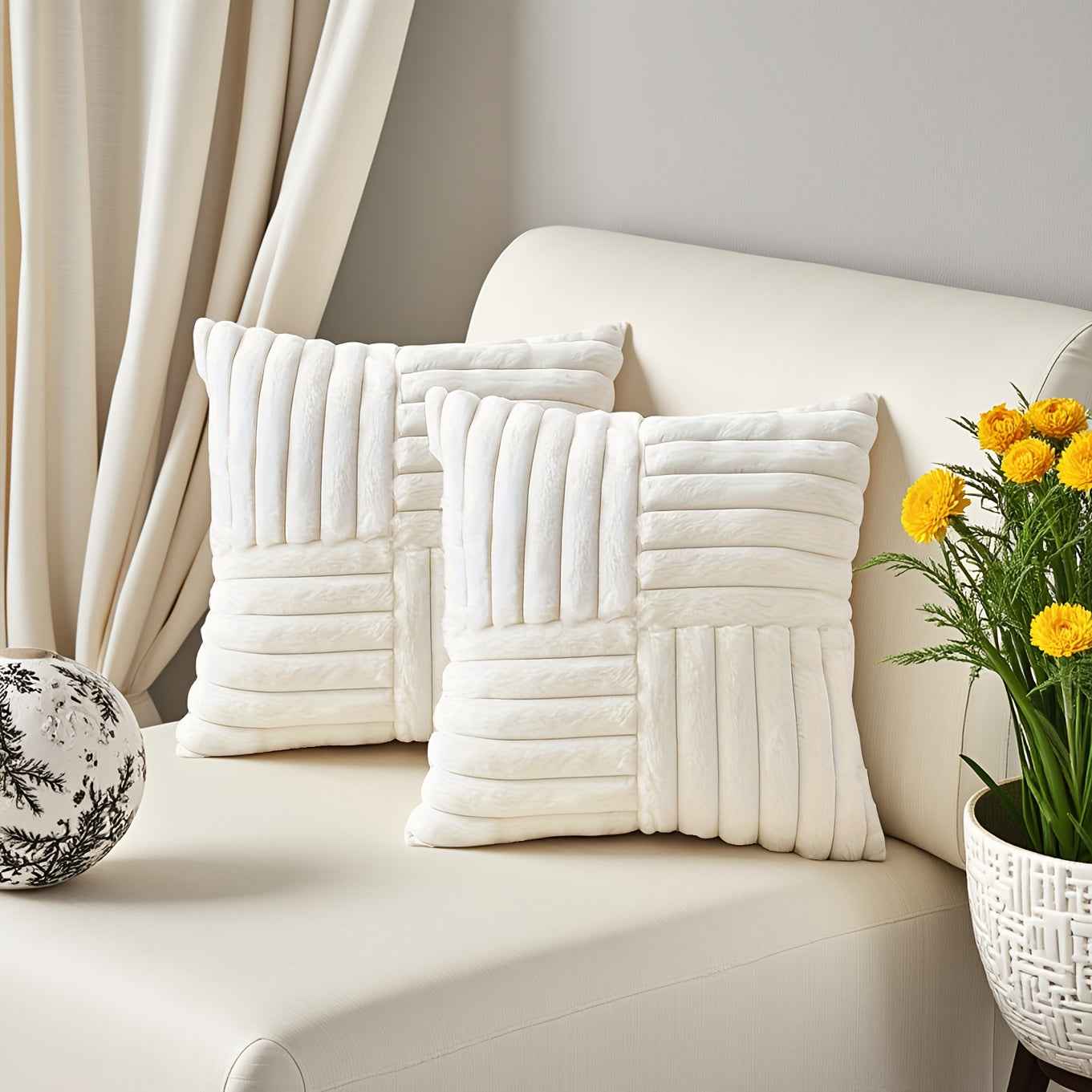 2pcs Soft Plush Faux Fur Throw Pillow Covers with Zipper Closure - Cozy Striped Design in Beige, Pink, Red, Gray - Perfect for Living Room Sofa & Bedroom Decor, Machine Washable, Bedroom Decor | Cozy Home Accents | Plush Text