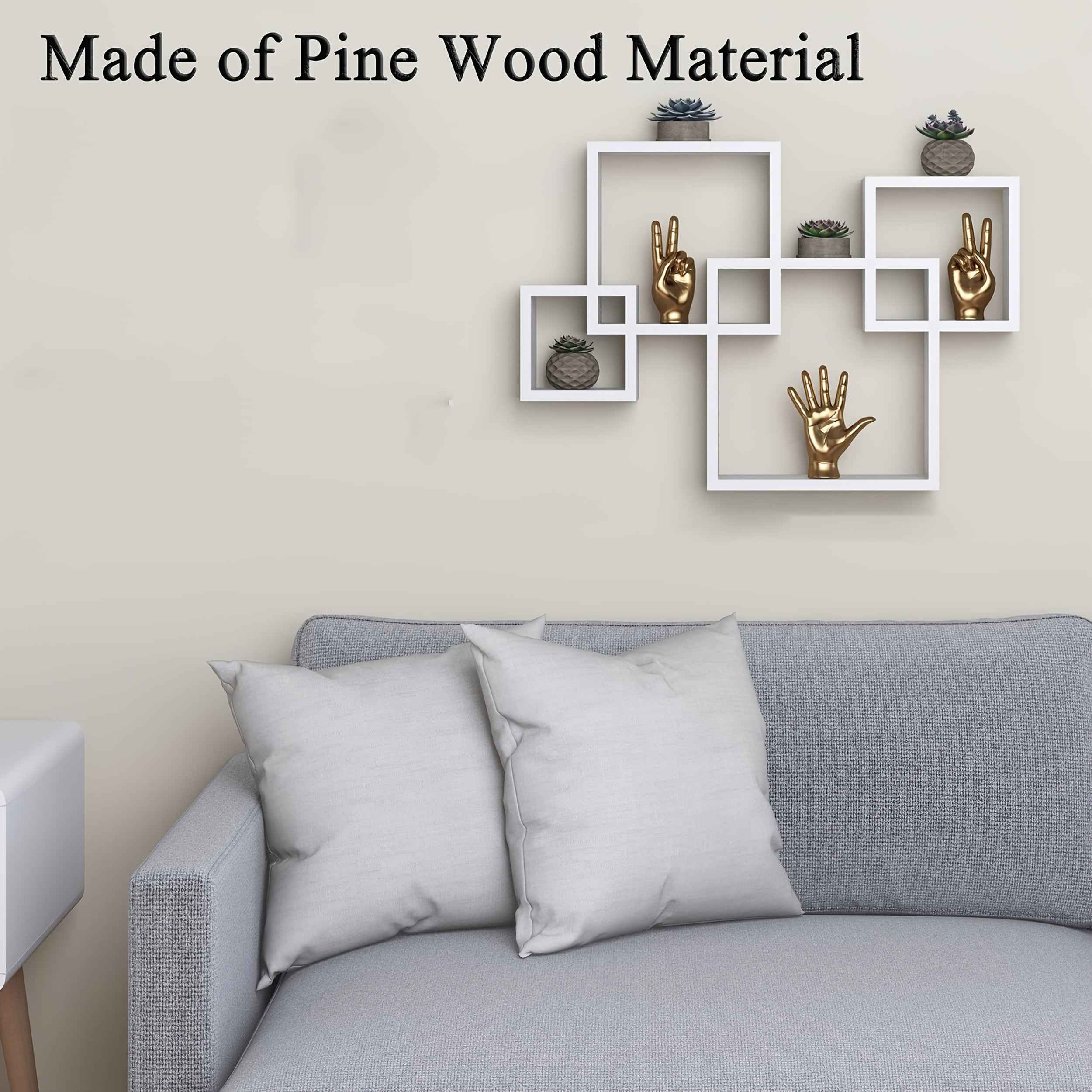 4pcs Cube Floating Shelves - Interlocking Square Wall Shelves, Modern Minimalist Decorative Storage, Easy Installation with Pre-Drilled Holes, Space-Saving Organizer for Living Room, Bedroom, Bathroom, Home Office - Sturdy Wo