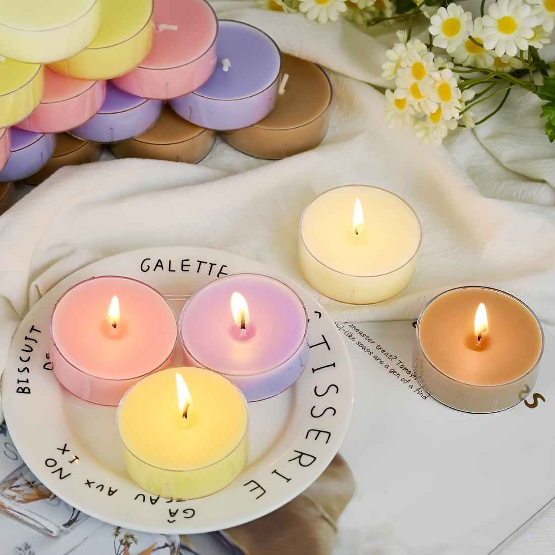 12-Pack Soy Wax Tea Light Candles, Lavender & Rose Scented, Glitter Embellished, Round Single-Wick, Resin Container, for Indoor Use - Perfect for Christmas, Thanksgiving, Valentine's, Birthdays & More