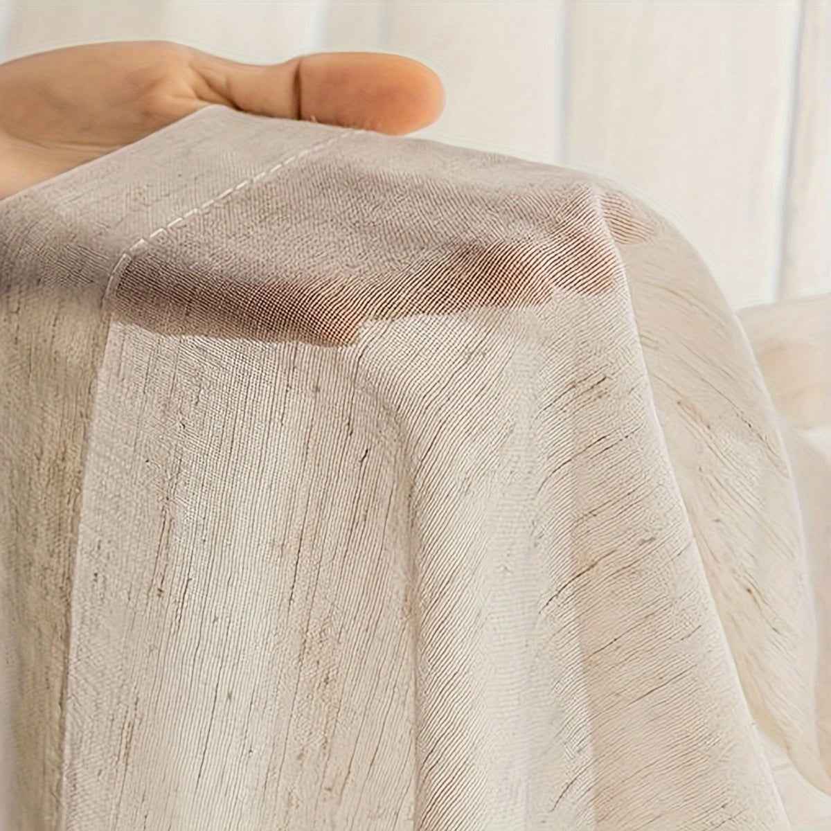 2pcs Beige Linen Sheer Curtains - Japanese Style, Light Filtering & Privacy Rod Pocket Design for Living Room and Bedroom Decor, Curtains for Living Room