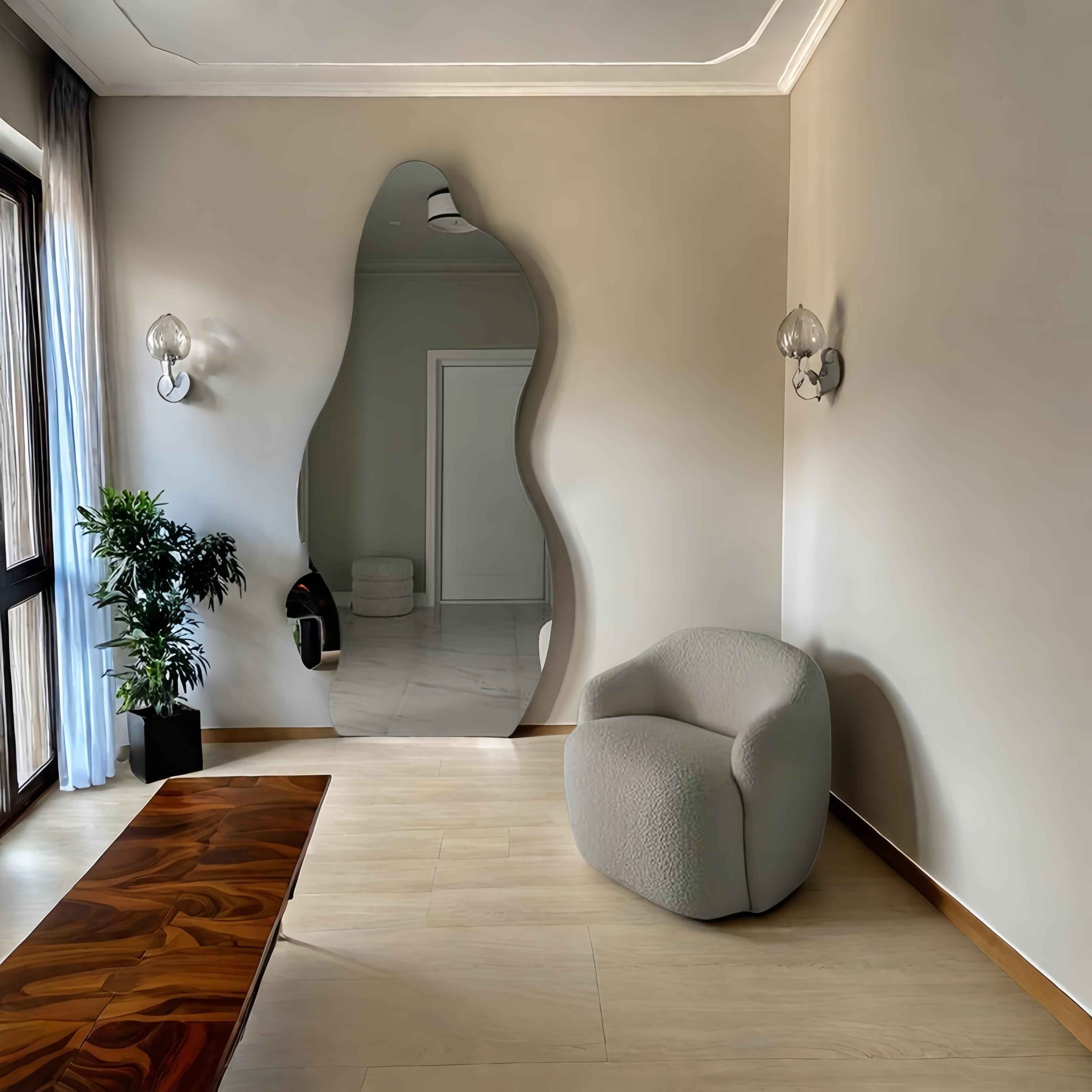 Modern Minimalist Large Wall Mirror - Strong Self-Adhesive Bathroom Mirror, No Frame Needed, Easy Installation, Vertical Rectangle Design Suitable for Living Room, Bedroom, Wedding Decor - Lightweight and Sturdy Structure - M