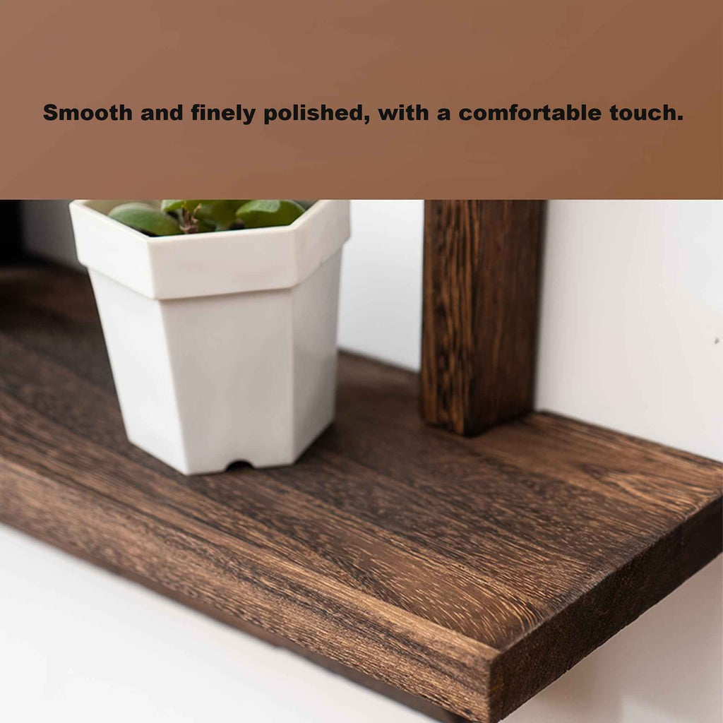 Set of 2 Rustic Pine Wood Floating Shelves - Natural Wood Grain Farmhouse Wall-Mounted Storage with Black Screws & Adhesive Strips Included, Easy Installation for Living Room, Bedroom, Bathroom - Sturdy Modern Rustic Shelving