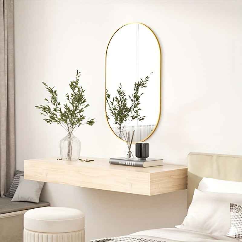 1pc 60x40cm Wall-Mounted Oval Bathroom Vanity Mirror with Brushed Aluminum Frame - Modern Space-Saving Design, Golden/Black, No Electricity Needed for Bathroom, Bedroom, or Dressing Room, Bathroom Mirrors for Wall, Bedroom Ac