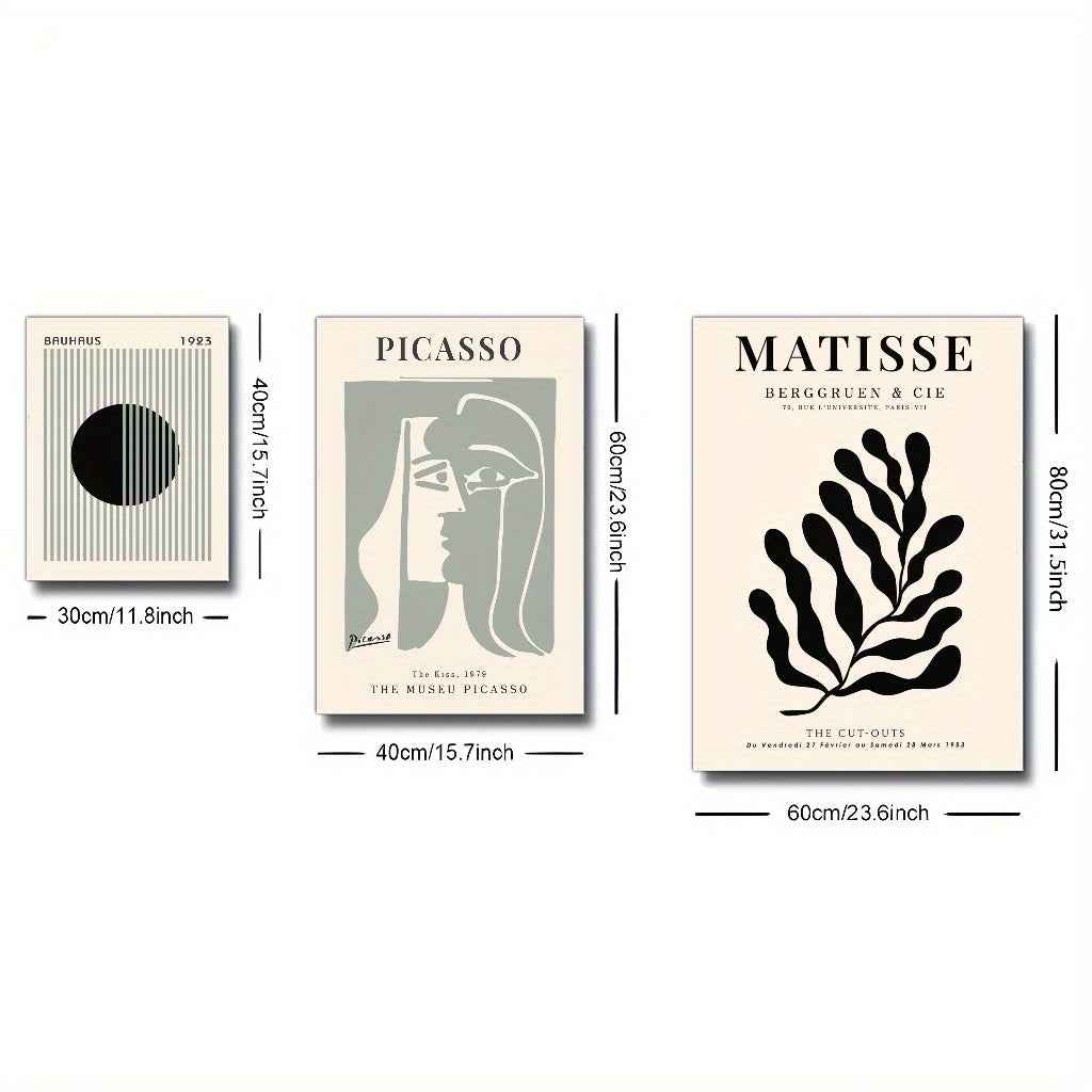 2D Flat, 3pcs Set Painting, Framed Canvas Posters for Home & Office Decor, Sage Green Wall Art, Bauhaus Poster, Modern Wall Art, Leaf Print, Minimalist Style, Abstract Art Décor, Line Art, Café, Living Room and Dorm Wall De