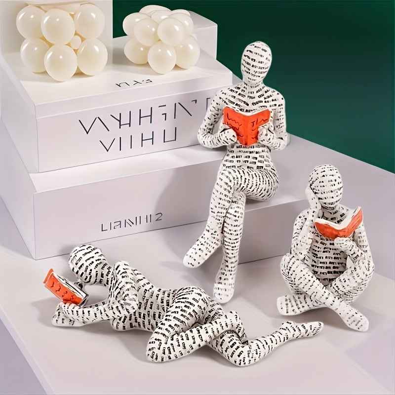 3pcs Set Modern Abstract Resin Reading Figure Statues - & Minimalist Book Lovers Decor, Indoor/Outdoor Home Office Bookshelf Decorations