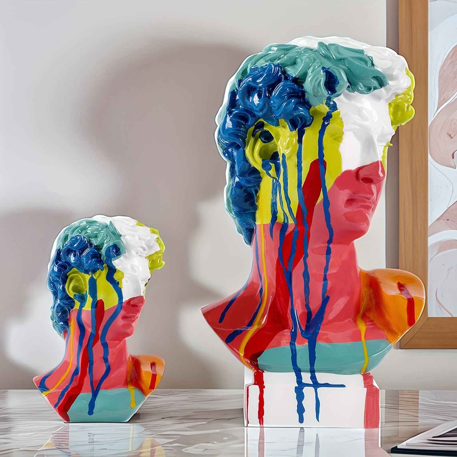 David Head Resin Statue - Vibrant Abstract Human Head Sculpture with Colorful Abstract Patterns, Modern Home & Office Decor, Tabletop Display for Living Room, Christmas, Thanksgiving, Father'S Day Gifts, Statues for Home Deco
