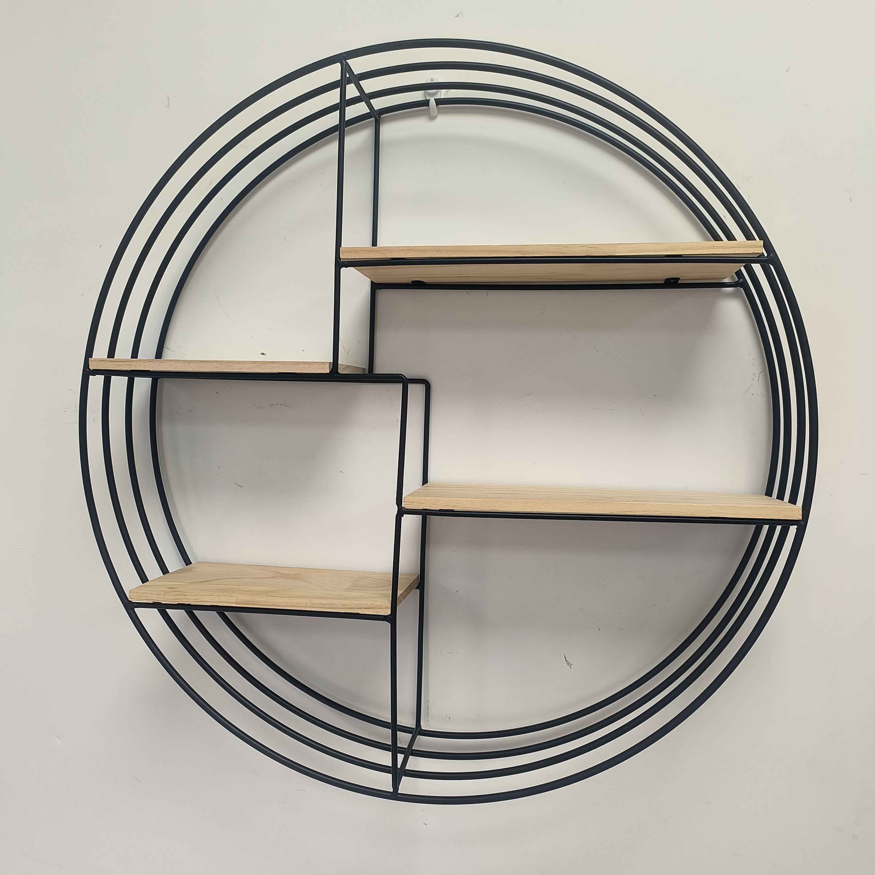 Golden, black, four-layer multi-functional storage shelf, round wall-mounted floating shelf - iron and wood combination, living room, bedroom, bathroom, dining and farmhouse storage multi-functional organizer (lights not incl