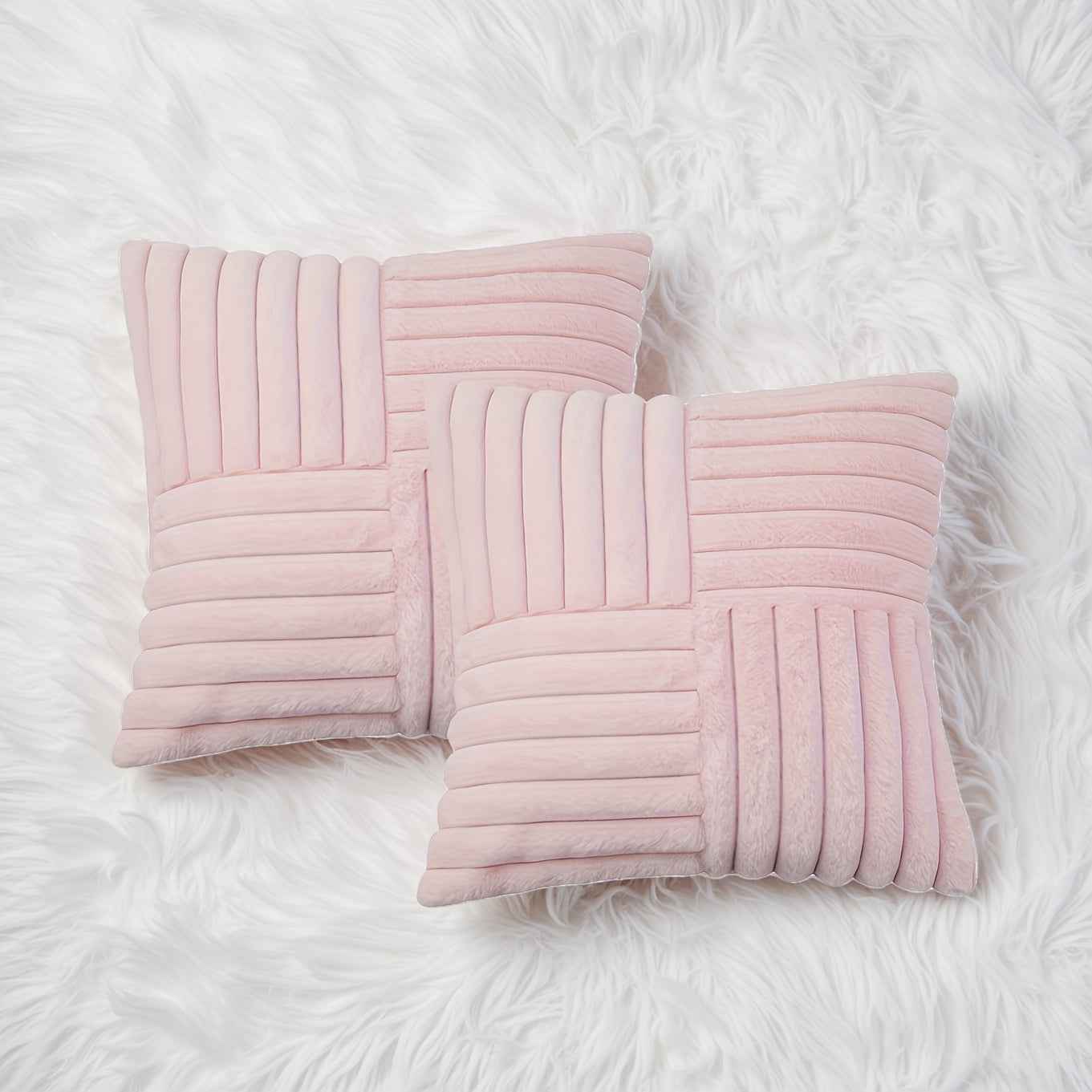 2pcs Soft Plush Faux Fur Throw Pillow Covers with Zipper Closure - Cozy Striped Design in Beige, Pink, Red, Gray - Perfect for Living Room Sofa & Bedroom Decor, Machine Washable, Bedroom Decor | Cozy Home Accents | Plush Text