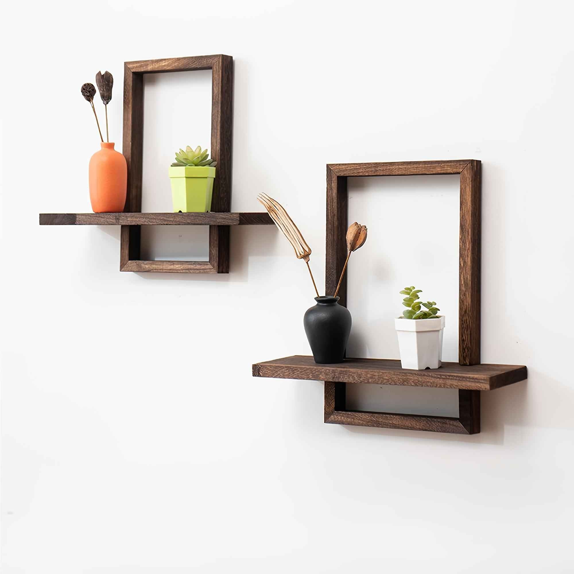 Set of 2 Rustic Pine Wood Floating Shelves - Natural Wood Grain Farmhouse Wall-Mounted Storage with Black Screws & Adhesive Strips Included, Easy Installation for Living Room, Bedroom, Bathroom - Sturdy Modern Rustic Shelving